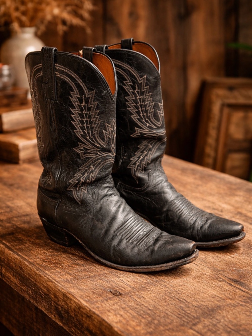 Lucchese N1560 Black Leather Cowboy Boots size 10